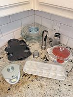 Overall group view of all kitchen items on countertop