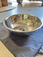 Top view of large polished stainless steel bowl