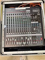 Top view of Yamaha MGP16X mixer seated in flight case