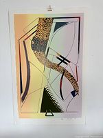 Full view of the unframed lithograph on white wall showing entire artwork and deckle edges