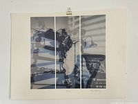 Full view of lithograph showing triptych image and margins