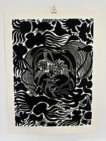 Full view of unframed woodcut print showing entire composition and margins