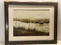 Front view of framed Mong Yen watercolour landscape