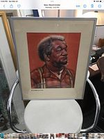 Full view of framed Redd Foxx portrait serigraph in silver aluminum frame