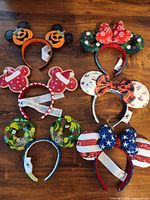 All seven Mickey ear headbands laid out for overview