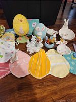 Overview of all Easter décor and kitchen items on floor