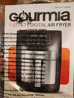 Retail box showing Gourmia branding and 7-Qt Digital Air Fryer label