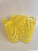 Front view of all six tumblers showing striped pattern