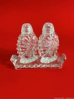 Front view of two crystal shakers on tray