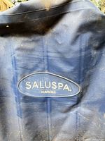 Blue inflatable tub exterior with Saluspa Hawaii logo
