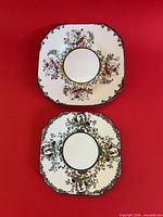 Both square plates displayed on red background