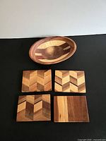 Overall view of bowl and four coasters