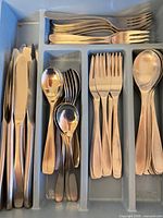 Drawer tray showing knives, forks, spoons grouped