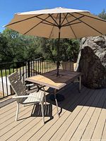 full patio set with table, umbrella, two chairs