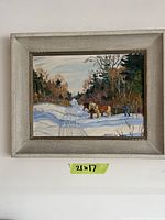 Full view of framed painting with measurement tag