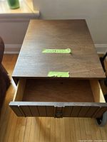 drawer open view showing wood veneer and inner drawer