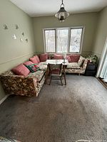 Full view of sectional sofa in corner arrangement with cushions