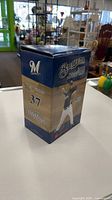 Front and side of sealed Brewers 2009 Jeff Suppan bobblehead box