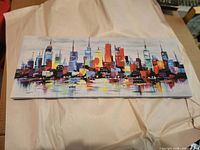 Front view of vivid modern city skyline canvas wall art