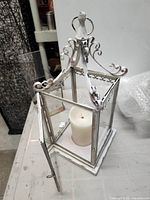 Lantern with door open and LED candle inside