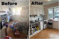 Before and after images of a kitchen cleaned by Serovia demonstrating service results