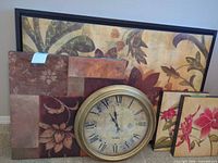 Group shot of all five items leaning against wall