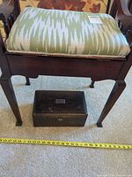 Bench front view with box underneath showing scale tape