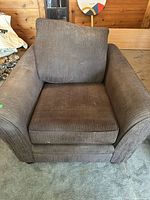 Front view of brown fabric club chair