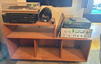 Full view of all components on wooden shelf