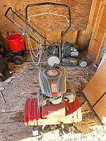 Top view of Southland tiller showing engine, controls and foldable handle