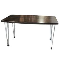 Oblique view of full coffee table showing top and chrome hairpin legs
