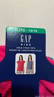 Front of hanger card showing Gap Kids Girls 2 Pack Tops XL 14/16