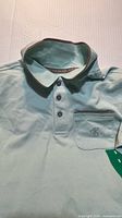 Front view of mint green Calvin Klein polo shirt