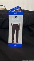 Front of Lole hang tag on black pants showing size L/G