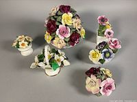 Group shot of the five bone china floral bouquets