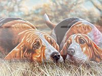 Close-up of two hounds in the print