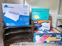 Overview showing four stacking trays and all envelope boxes
