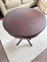 Top view of round mahogany end table
