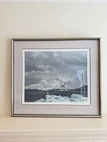 Front view of framed Robert Bateman print with mat and silver frame