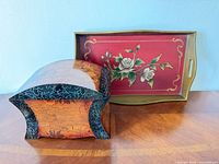 Jewelry box front and floral tray rear