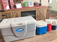 Four coolers lined up for size and color reference