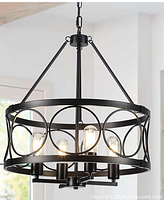 marketing image of the assembled black metal 4-light chandelier