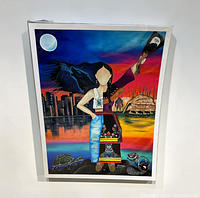 Full view of the framed Indigenous canvas print on wall