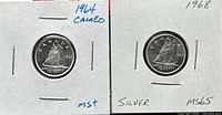 Front view of both 1964 and 1968 10-cent coins in flips