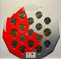 Front view of collector card showing all 17 coins