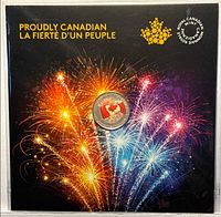 Front of sealed display card showing coin with colourized flag