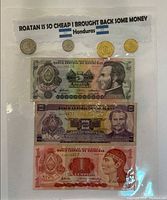 Full laminated sheet with banknotes and five coins