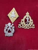 All three Canadian military cap badges on red background