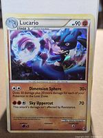 Front of Lucario cracked ice holo card showing artwork, set symbol, card text and number