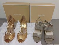 Both pairs of shoes with boxes and dust bags visible